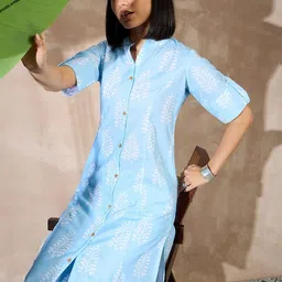 all about you Floral Printed Mandarin Collar Pure Cotton Tunic With Trouser image 2