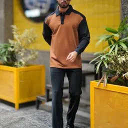 Maniac Men Colourblocked Polo Collar Cotton Oversized T-shirt image 2