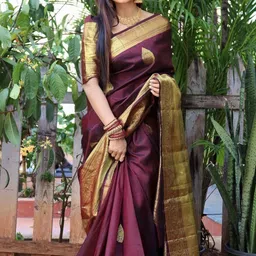 CaniBani Woven Design Zari Silk Blend Handloom Banarasi Saree image 2