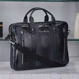 LOUIS STITCH 
Men Textured Leather Dual Tone Laptop Bag-image-97