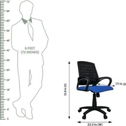 rajpura Smart Medium Back Revolving Chair with Centre Tilt mechanism in Blue Fabric and Black mesh/net back Fabric Office Executive Chair image 3
