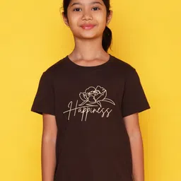 NUSYL Girls Happy Text Printed Regular Fit T-Shirt-image-25