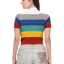 CORSICA Women Striped High Neck Slim Fit T-shirt image 5