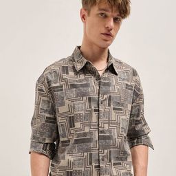 THE BEAR HOUSE Men Oversized Fit Spread Collar Geometric Printed Casual Shirt-picture-30
