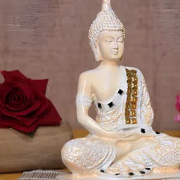 Aura Peachn Colored & White Buddha Idol Showpiece image 5