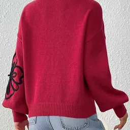 Mast & Harbour Turtle Neck Pullover Sweater with Flower Embroidery image 2