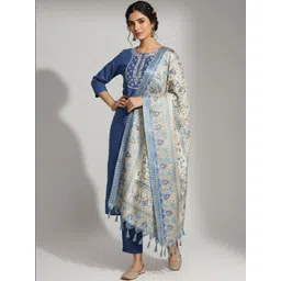 Varanga Women Ethnic Motifs Embroidered Regular Thread Work Kurta with Trousers & With Dupatta-picture-21