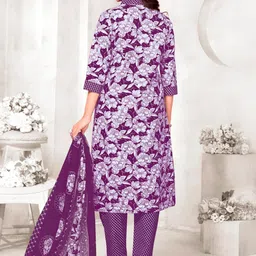 shree jeenmata collection Women Floral Printed Regular Pure Cotton Kurta with Trousers & With Dupatta image 3