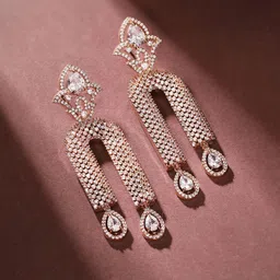 Priyaasi Rose Gold-Plated American Diamond-Stone Studded Contemporary Drop Earrings-picture-56