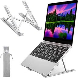 MAINDAIS Laptop Stand Adjustable Ergonomic Portable Lightweight Aluminium Notebook Holder , 7 Angles Anti-Slip Foldable MacBook, Laptop, Notebook Aluminium Desk Stand Rotatable Laptop Stand with Adjustable Height Compatible with Universal Laptops-image-76