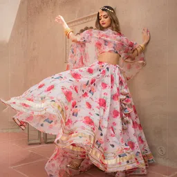 Kaizen TEXO FAB Printed Cotton Semi-Stitched Lehenga & Unstitched Blouse With Dupatta-image-1