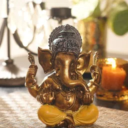 Pure Home and Living Gold-Toned & Gold Toned Lord Ganesha Religious Idol Showpiece-picture-43