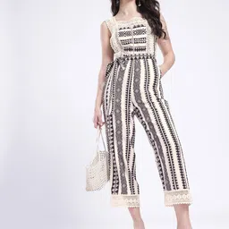 fusion by glitchez Geometric Printed With Lace Inserts Culotte Jumpsuit-image-67