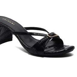 ERIDANI Bettie Textured Round Toe Open Back Block Sandals With Buckles Detail image 3