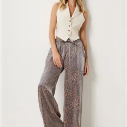 Happiness istanbul Women Animal Printed Wide Leg Parallel Trousers-image-3