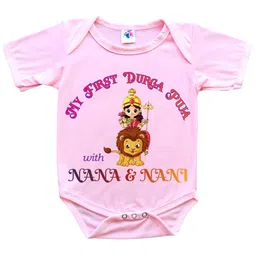 Cute Pals Infants My First Navratri Durga Puja With Nana & Nani Printed Cotton Bodysuit-image-18