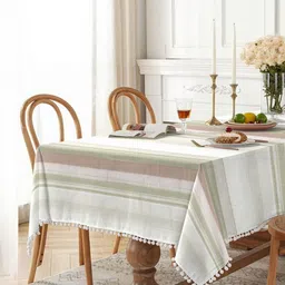CASABLEU Green & White Striped 6-Seater Rectangle Table Cover-picture-10