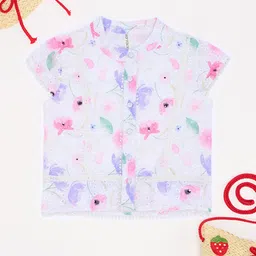Pantaloons Junior Floral Print Mandarin Collar Cotton Shirt Style Top-picture-0