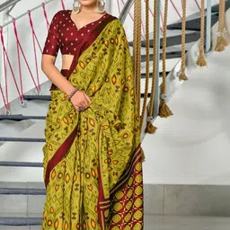 KALINI Ethnic Motifs Silk Cotton Block Print Saree-picture-32