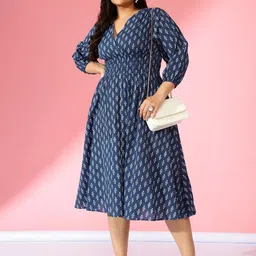 Raiyani Enterprise Women Ethnic Motifs Printed Puff Sleeve Fit & Flare Midi Dress-picture-34