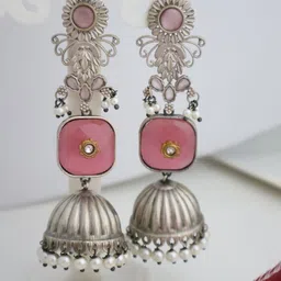 SIVA BY ANIKA Oxidised Artificial Stones Studded & Beaded Dome Shaped Jhumkas image 3