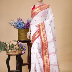 SLAGHA Woven Design Zari Pure Cotton Taant Saree-image-2