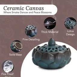 Ekhasa Green & Brown Ceramic Heat Resistant Dhoop Dani Loban Burner Holder Stand For Home image 3