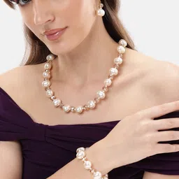 ORANGENYSHA Gold-Plated Beaded & Kundan Studded Jewellery Set image 4