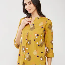 Pink Fort Cotton Print Play Top - Mustard image 3