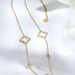 Rubans Voguish 18K Gold-Plated Stainless Steel Tarnish-Free Waterproof Clover CZ Necklace image 3