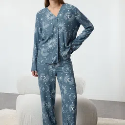 Trendyol Women Printed Top & Pyjamas Nightsuit-image-15