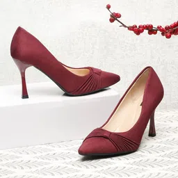 Flat n Heels Women Solid Pointed Toe Stiletto Heel Pumps with Bows-picture-35