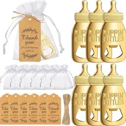serplex Baby Shower Bottle Opener Gift Set 6pcs Baby Shower Party Gift Golden Baby Bottle Opener with Thank You Tags Bottle Opener Set-picture-43