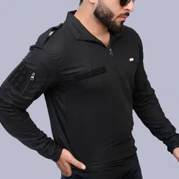 Para Trooper Men Self Design Polo Collar Long Sleeves Cotton Regular Fit T-shirt-picture-14