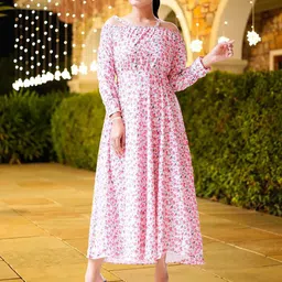 SZN Women Floral Printed Long Sleeves Crepe Fit & Flare Maxi Dress-image-5
