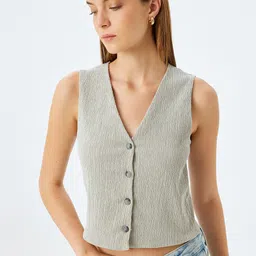 Koton Women V-Neck Woven Waistcoat-image-8