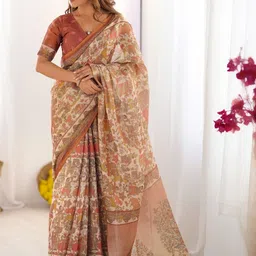 ALMAARI FASHION Ethnic Motifs Printed Pure Cotton Banarasi Saree & Unstitched Blouse Piece-picture-23
