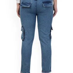 NEUNK Women Comfort Regular Fit Mid-Rise Light Fade Stretchable Cargo Styles Jeans image 3