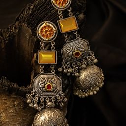 PANASH Silver-Plated Artificial Stones Studded & Beaded Dome Shaped Jhumkas-picture-2