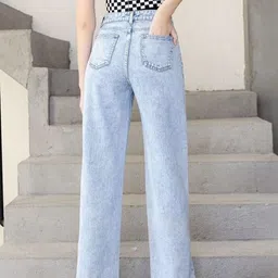 M MODDY Women Comfort Wide Leg High-Rise Light Fade Jeans image 2