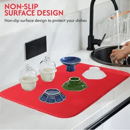 Kuber Industries Red Kitchen Crockery Dish Drying Mat image 2