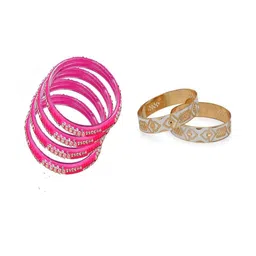 1ST TIME Set Of 6 Pink Alloy Artificial Stones & Beads Bangles-picture-13