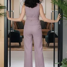 LUXERAA Women V Neck Waistcoat With Trousers Co-Ords Set image 5