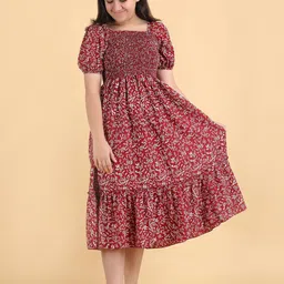 STARWORD Girls Floral Printed Fit & Flare Midi Dress-picture-2