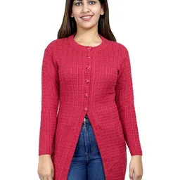 Ogarti Women Self Design Round Neck Longline Cardigan-picture-10