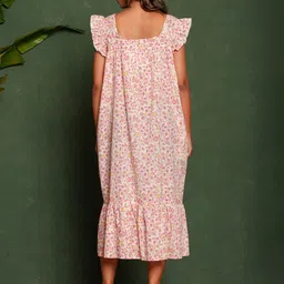 Nihsamah Women Printed Square Neck Pure Cotton Midi Nightdress image 2