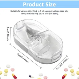 elephantboat 3 in 1 Portable Pill Storage Organizer with Medicine Box and Pill Tablet Cutter Portable Medicine Organizer Box with Cutter for Tablets Manual Pill Splitter/Crusher image 2