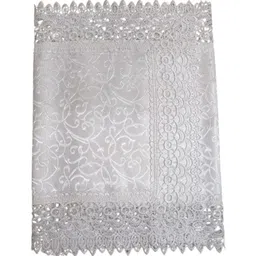 MONKDECOR White Self Design Lace Border Center Table Runner image 4