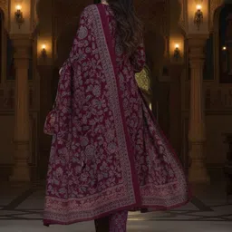 Aaghnya Women Floral Printed Regular Kurta with Trousers & With Dupatta image 4