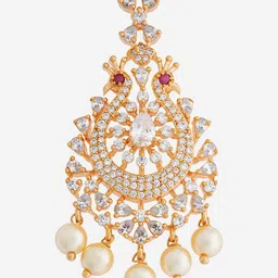 Kushal's Fashion Jewellery Gold-Plated Stones Studded Maang Tikka image 2